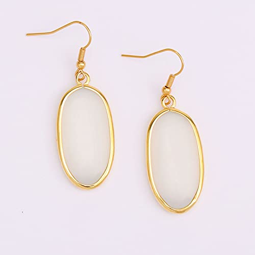 BaubleStar Natural Crystal Healing Stone Drop Earrings Green Opal Jasper Gemstone Quartz Oval Dangle Gold