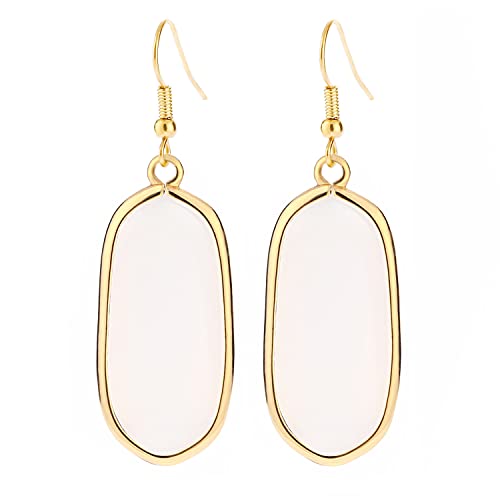 BaubleStar Natural Crystal Healing Stone Drop Earrings Green Opal Jasper Gemstone Quartz Oval Dangle Gold