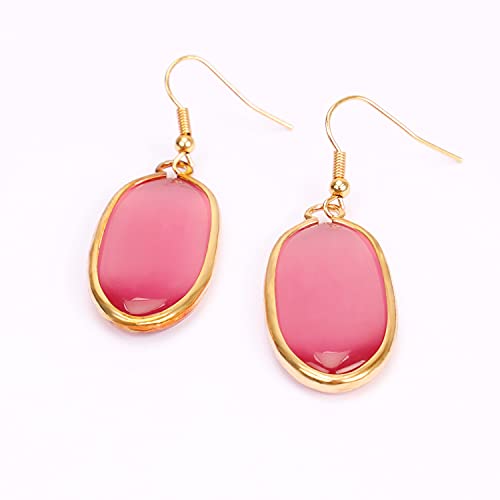 BaubleStar Natural Crystal Healing Stone Drop Earrings Green Opal Jasper Gemstone Quartz Oval Dangle Gold
