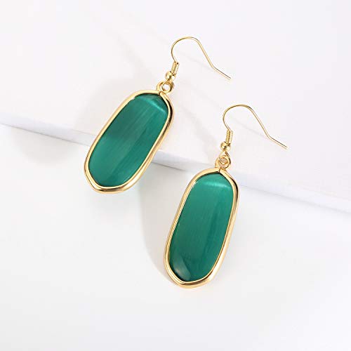 BaubleStar Natural Crystal Healing Stone Drop Earrings Green Opal Jasper Gemstone Quartz Oval Dangle Gold