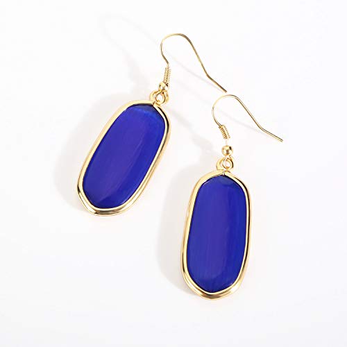 BaubleStar Natural Crystal Healing Stone Drop Earrings Green Opal Jasper Gemstone Quartz Oval Dangle Gold