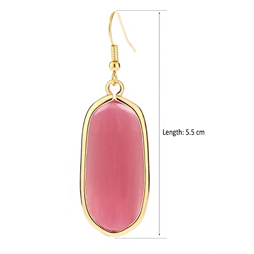 BaubleStar Natural Crystal Healing Stone Drop Earrings Green Opal Jasper Gemstone Quartz Oval Dangle Gold
