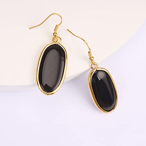 BaubleStar Natural Crystal Healing Stone Drop Earrings Green Opal Jasper Gemstone Quartz Oval Dangle Gold