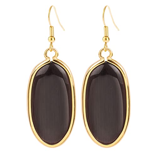 BaubleStar Natural Crystal Healing Stone Drop Earrings Green Opal Jasper Gemstone Quartz Oval Dangle Gold