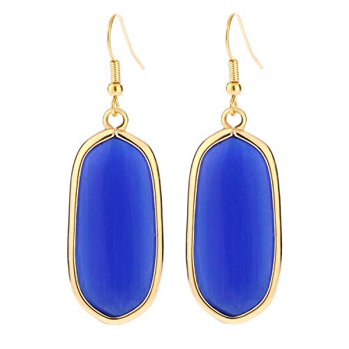 BaubleStar Natural Crystal Healing Stone Drop Earrings Green Opal Jasper Gemstone Quartz Oval Dangle Gold
