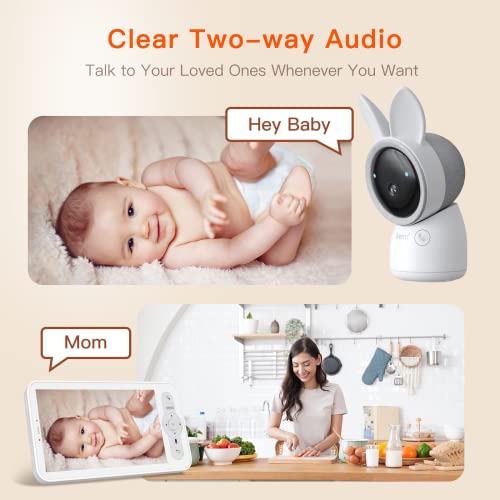 Video Baby Monitor, Audio with 2K Ultra HD WiFi Camera,5" Color Display,Night Vision,Lullabies,Cry Detection,Motion Detection,Temp & Humidity Sensor,Two Way Talk,App Control(White)