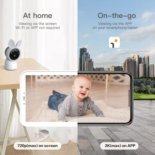 Video Baby Monitor, Audio with 2K Ultra HD WiFi Camera,5" Color Display,Night Vision,Lullabies,Cry Detection,Motion Detection,Temp & Humidity Sensor,Two Way Talk,App Control(White)