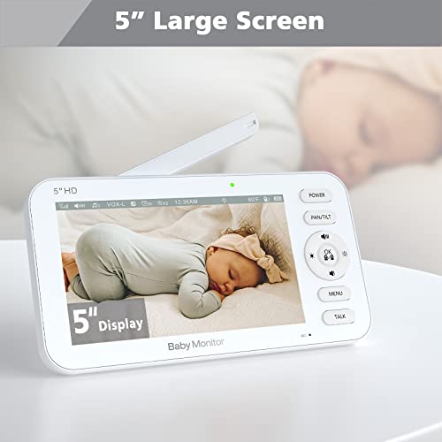 Itomoro Video Baby Monitor with 5" Display 720p HD Resolution no WiFi, Baby Monitor with Camera and Audio Night Vision, , 1000ft Range, 22 Hours Battery Life, 2-Way Audio Talk and Lullabies