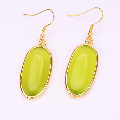 BaubleStar Natural Crystal Healing Stone Drop Earrings Green Opal Jasper Gemstone Quartz Oval Dangle Gold