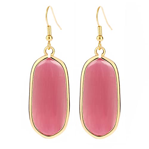 BaubleStar Natural Crystal Healing Stone Drop Earrings Green Opal Jasper Gemstone Quartz Oval Dangle Gold