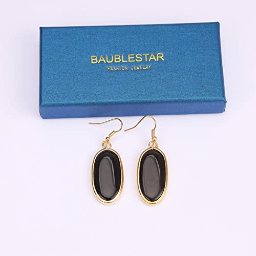 BaubleStar Natural Crystal Healing Stone Drop Earrings Green Opal Jasper Gemstone Quartz Oval Dangle Gold