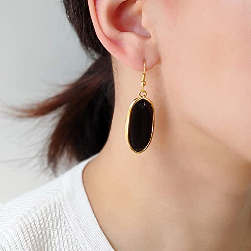 BaubleStar Natural Crystal Healing Stone Drop Earrings Green Opal Jasper Gemstone Quartz Oval Dangle Gold