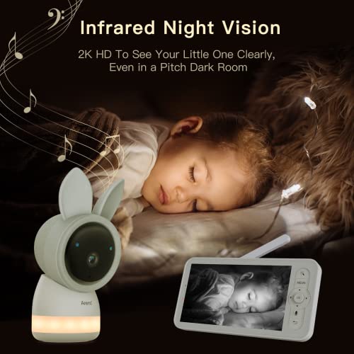 Video Baby Monitor, Audio with 2K Ultra HD WiFi Camera,5" Color Display,Night Vision,Lullabies,Cry Detection,Motion Detection,Temp & Humidity Sensor,Two Way Talk,App Control(White)
