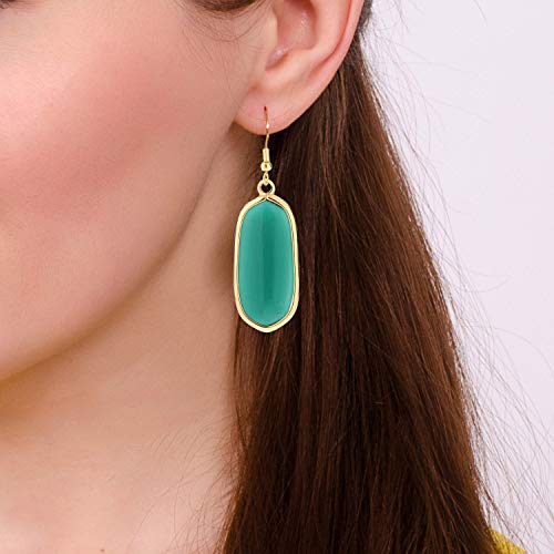 BaubleStar Natural Crystal Healing Stone Drop Earrings Green Opal Jasper Gemstone Quartz Oval Dangle Gold