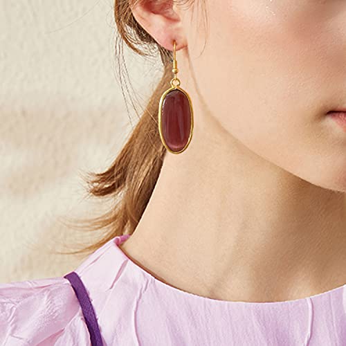 BaubleStar Natural Crystal Healing Stone Drop Earrings Green Opal Jasper Gemstone Quartz Oval Dangle Gold