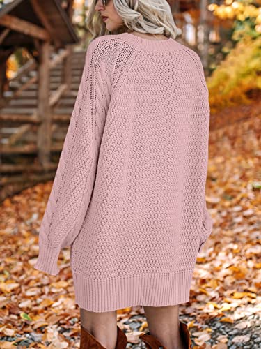 ANRABES Women Casual Knit Round Neck Long Sleeve Oversized Sweaters Dress