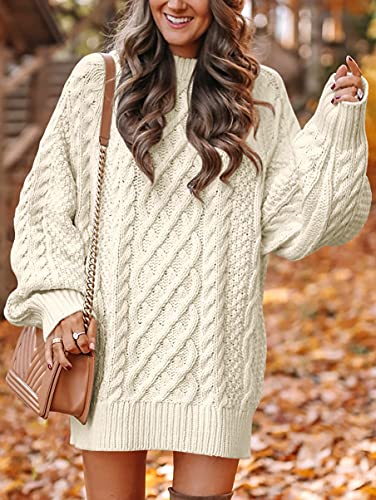 ANRABES Women Casual Knit Round Neck Long Sleeve Oversized Sweaters Dress