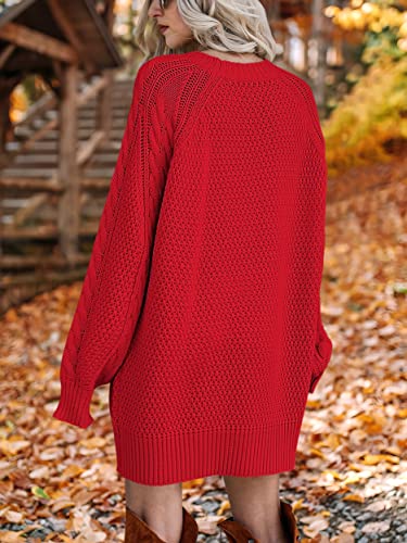 ANRABES Women Casual Knit Round Neck Long Sleeve Oversized Sweaters Dress