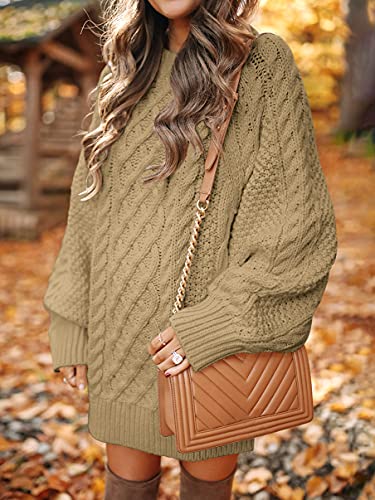 ANRABES Women Casual Knit Round Neck Long Sleeve Oversized Sweaters Dress