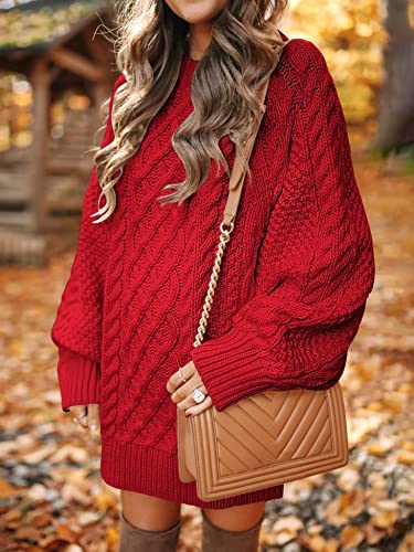 ANRABES Women Casual Knit Round Neck Long Sleeve Oversized Sweaters Dress