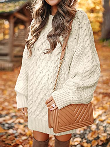 ANRABES Women Casual Knit Round Neck Long Sleeve Oversized Sweaters Dress