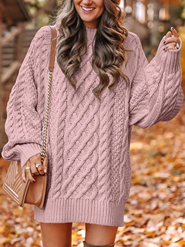 ANRABES Women Casual Knit Round Neck Long Sleeve Oversized Sweaters Dress