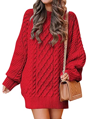ANRABES Women Casual Knit Round Neck Long Sleeve Oversized Sweaters Dress