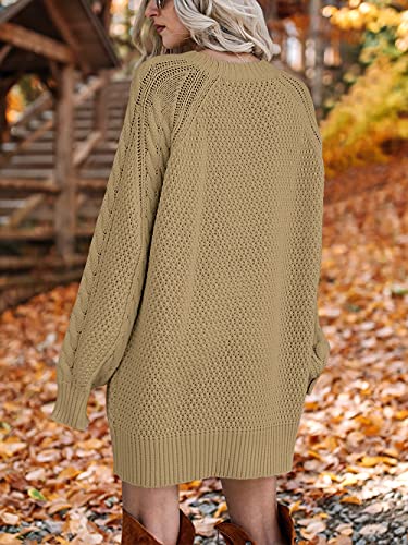 ANRABES Women Casual Knit Round Neck Long Sleeve Oversized Sweaters Dress
