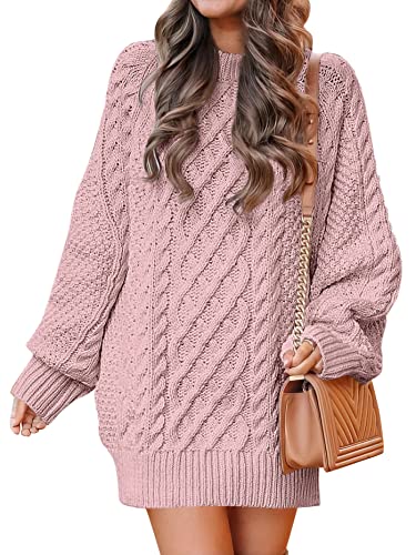 ANRABES Women Casual Knit Round Neck Long Sleeve Oversized Sweaters Dress