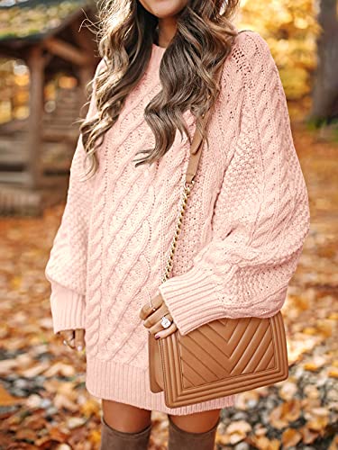 ANRABES Women Casual Knit Round Neck Long Sleeve Oversized Sweaters Dress