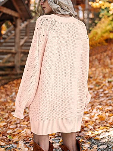 ANRABES Women Casual Knit Round Neck Long Sleeve Oversized Sweaters Dress