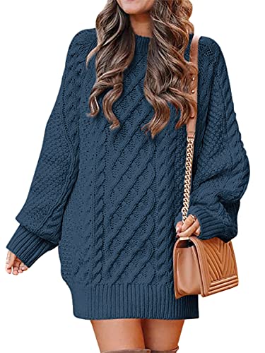 ANRABES Women Casual Knit Round Neck Long Sleeve Oversized Sweaters Dress
