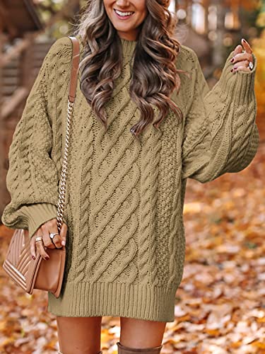ANRABES Women Casual Knit Round Neck Long Sleeve Oversized Sweaters Dress