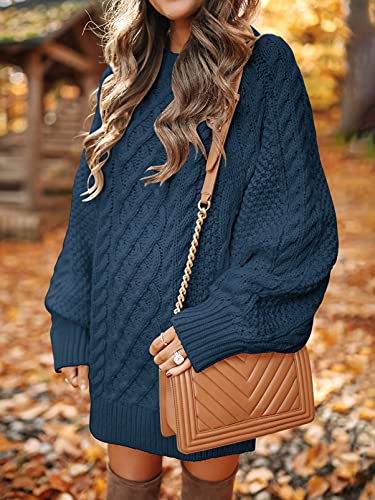 ANRABES Women Casual Knit Round Neck Long Sleeve Oversized Sweaters Dress