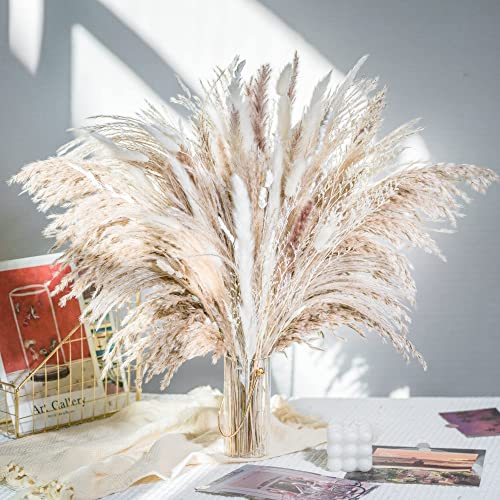 80PCS Natural Dried Pampas Grass Bouquet,Boho Home Decor
