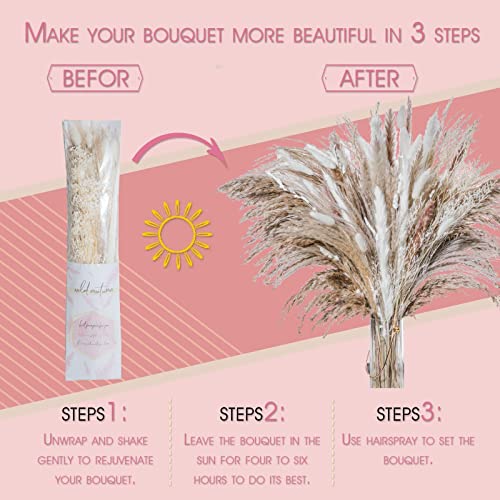 80PCS Natural Dried Pampas Grass Bouquet,Boho Home Decor