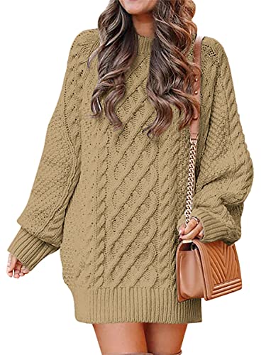 ANRABES Women Casual Knit Round Neck Long Sleeve Oversized Sweaters Dress