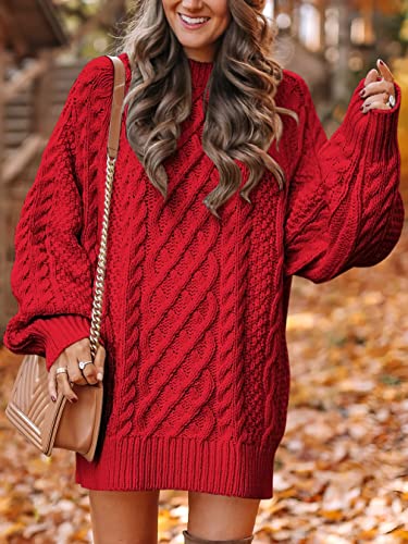 ANRABES Women Casual Knit Round Neck Long Sleeve Oversized Sweaters Dress
