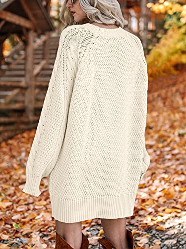 ANRABES Women Casual Knit Round Neck Long Sleeve Oversized Sweaters Dress