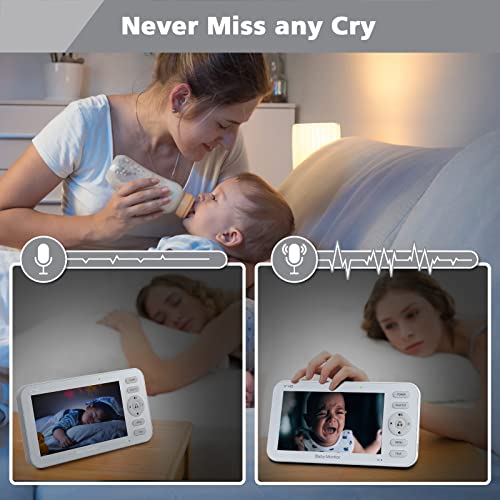 Itomoro Video Baby Monitor with 5" Display 720p HD Resolution no WiFi, Baby Monitor with Camera and Audio Night Vision, , 1000ft Range, 22 Hours Battery Life, 2-Way Audio Talk and Lullabies