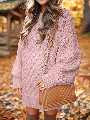 ANRABES Women Casual Knit Round Neck Long Sleeve Oversized Sweaters Dress