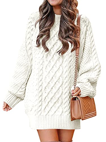 ANRABES Women Casual Knit Round Neck Long Sleeve Oversized Sweaters Dress