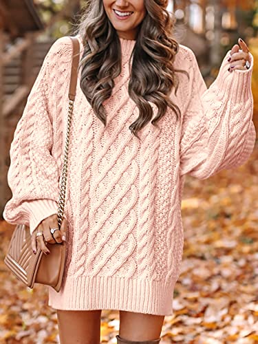 ANRABES Women Casual Knit Round Neck Long Sleeve Oversized Sweaters Dress