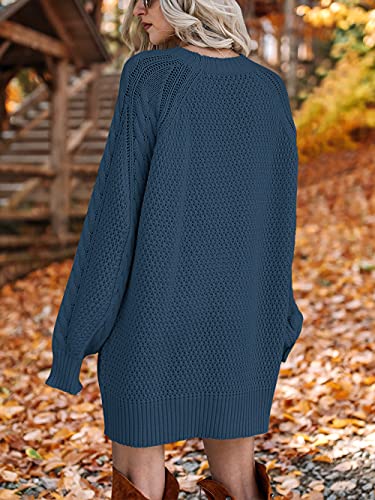 ANRABES Women Casual Knit Round Neck Long Sleeve Oversized Sweaters Dress