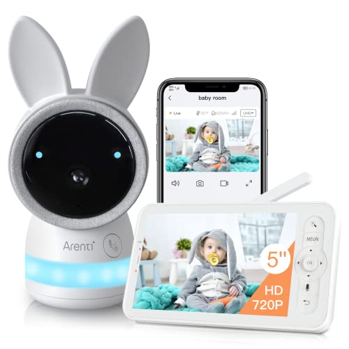 Video Baby Monitor, Audio with 2K Ultra HD WiFi Camera,5" Color Display,Night Vision,Lullabies,Cry Detection,Motion Detection,Temp & Humidity Sensor,Two Way Talk,App Control(White)