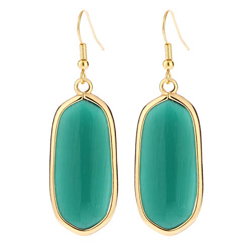 BaubleStar Natural Crystal Healing Stone Drop Earrings Green Opal Jasper Gemstone Quartz Oval Dangle Gold