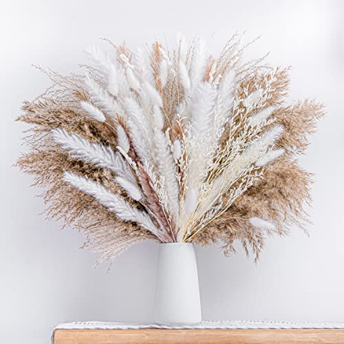 80PCS Natural Dried Pampas Grass Bouquet,Boho Home Decor